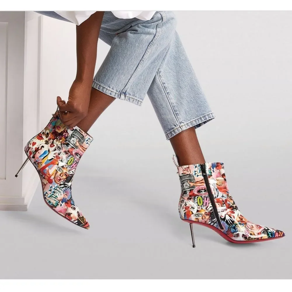 CHRISTIAN LOUBOUTIN Epic Booty Leather Printed Ankle Boots 70 EU 36.5 US 6.5